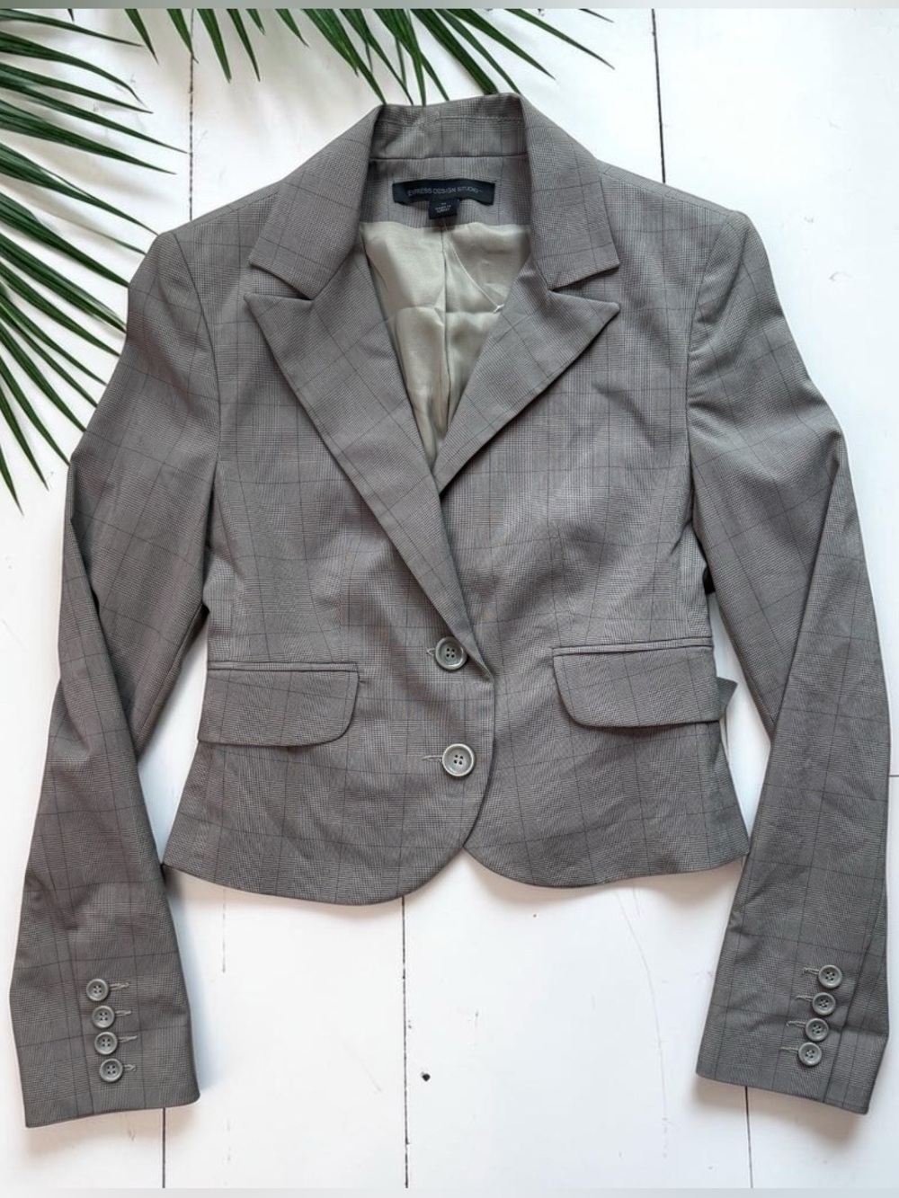 Express Design Studio Light Olive Gray Padded Shoulder Top Y2K NWOT Structured